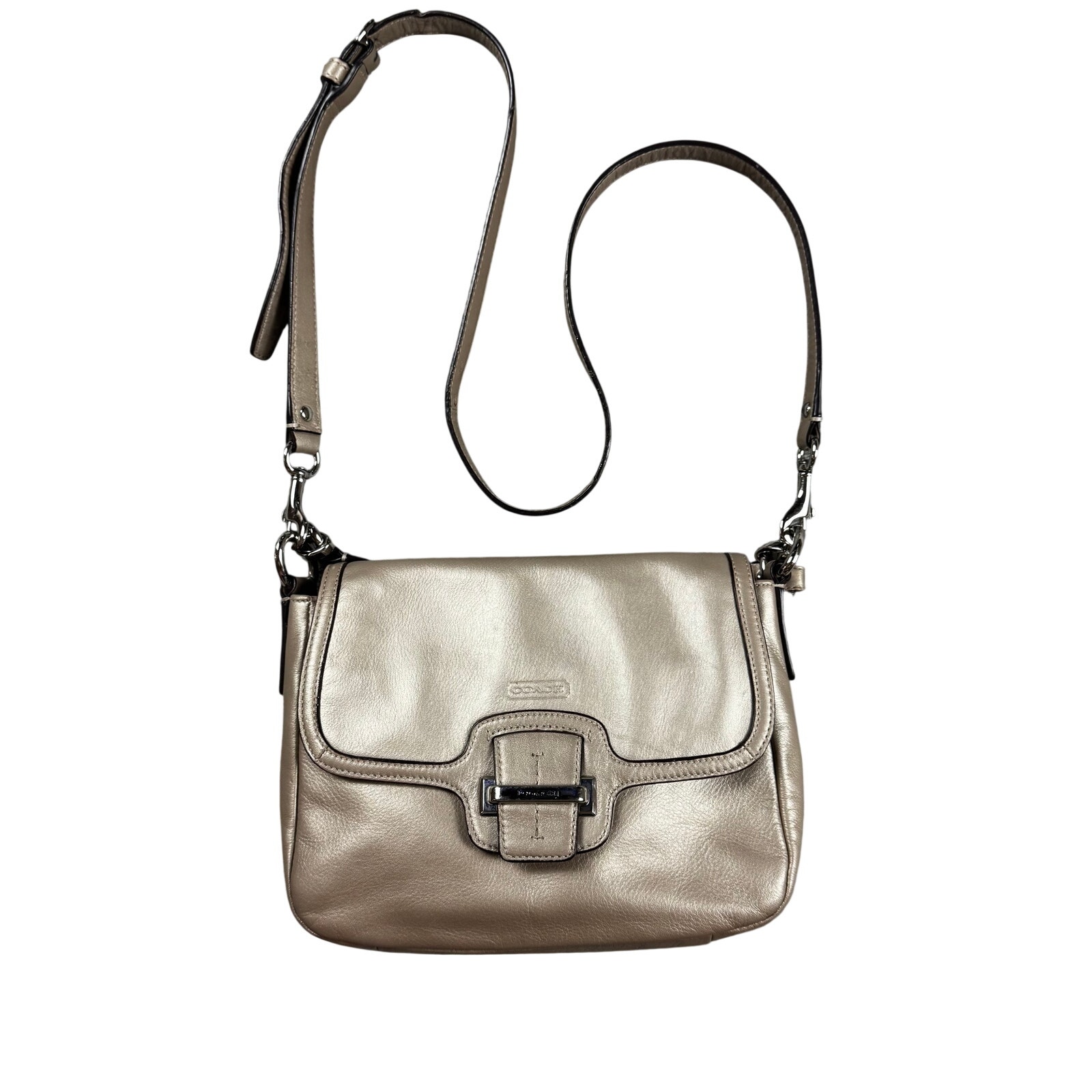 Coach Taylor Flap Leather Crossbody Bag Metallic Champagne